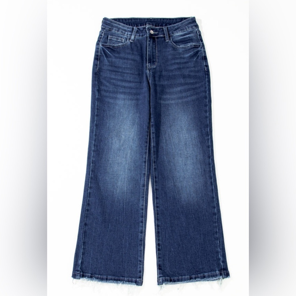 Mineral Wash Raw Hem High Waist Flared Jeans - Picture 2 of 3